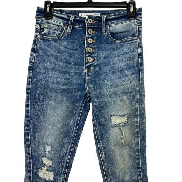 KanCan Jr Women’s Blue Jeans Sz 7/27 Button Fly Raw Hems Distressed/Ripped/Torn - Picture 2 of 13